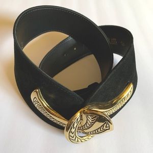 80s vintage gold buckle leather statement belt